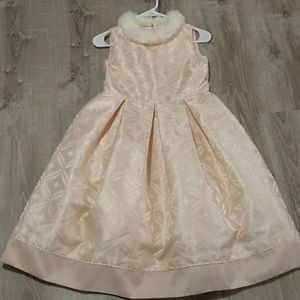 Janie & Jack pink formal dress faux fur collar 12 GUC